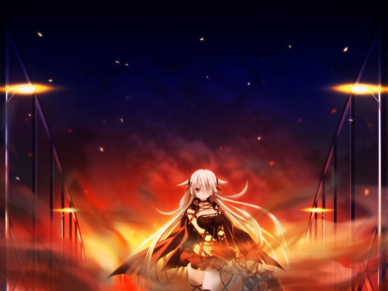 anime girl on a burning bridge