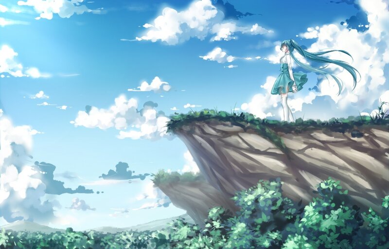 Anime girl on a cliff