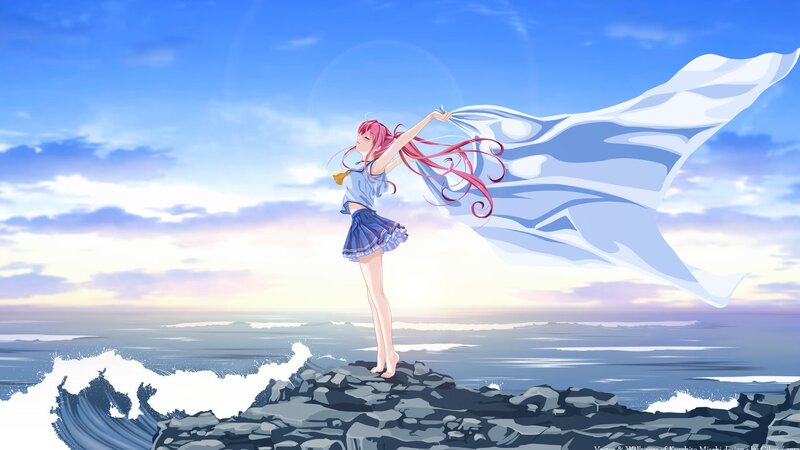 Anime girl on a cliff