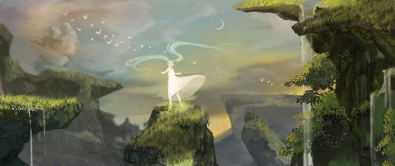 Anime girl on a cliff