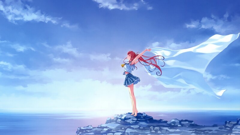 Anime girl on a cliff