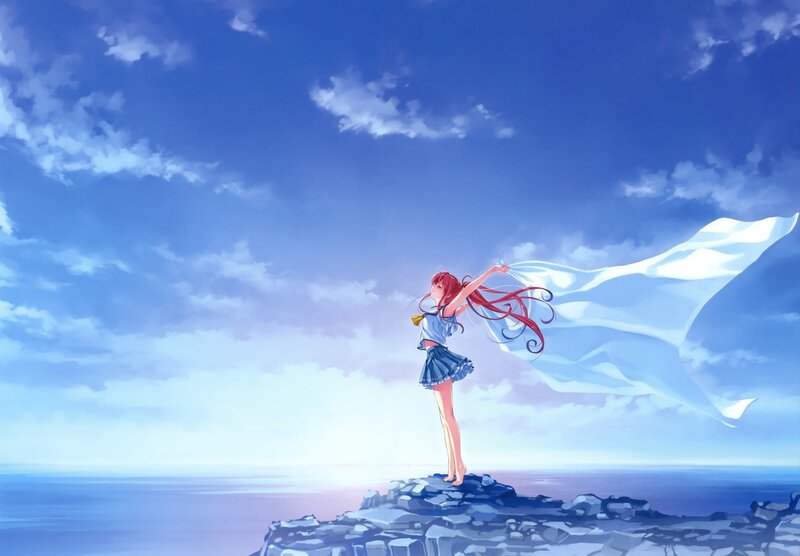Anime girl on a cliff