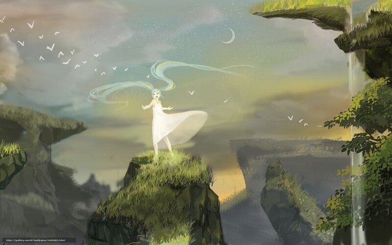 Anime girl on a cliff