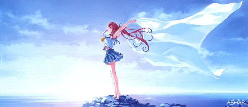 Anime girl on a cliff