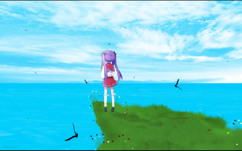 Anime girl on a cliff