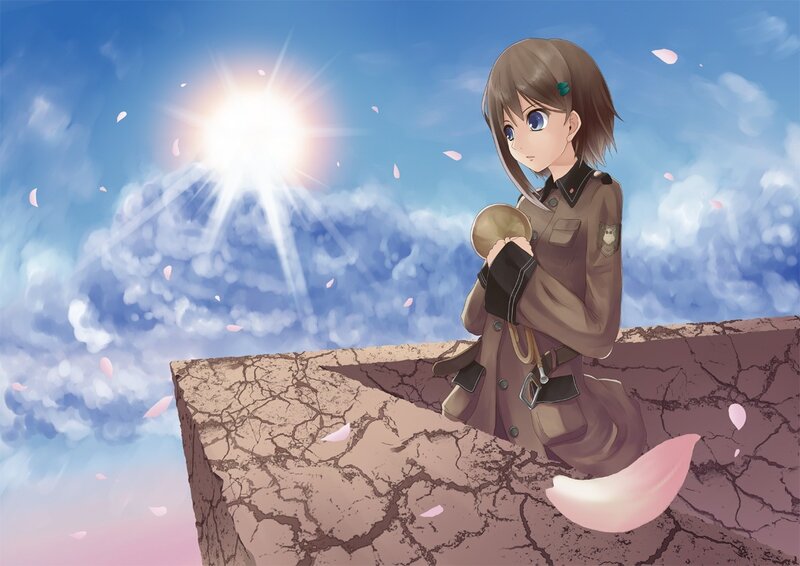 Anime girl on a cliff