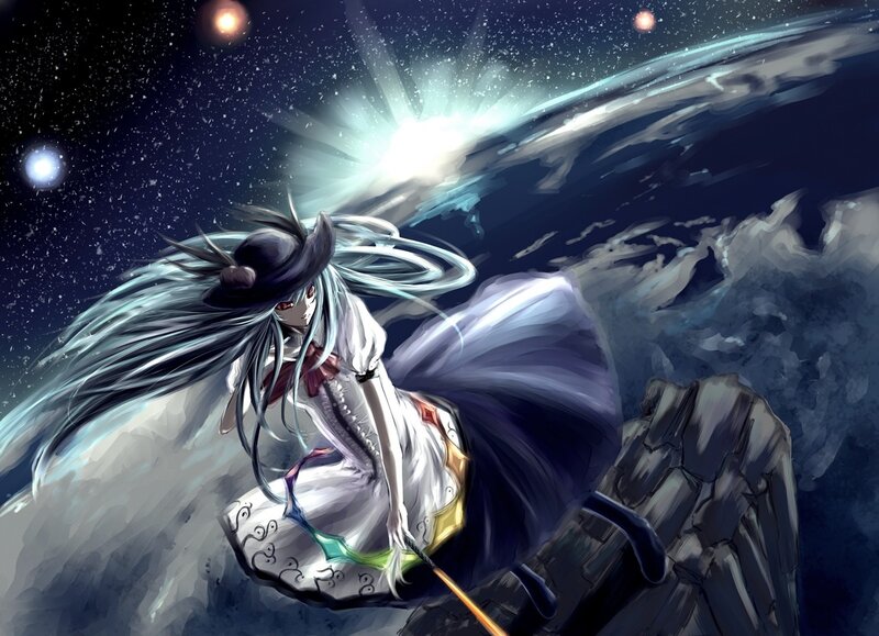 anime girl on a cliff