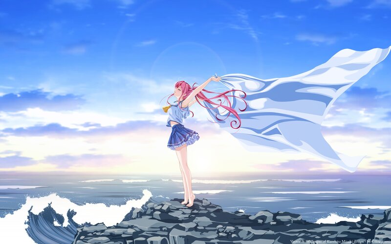 Anime girl on a cliff
