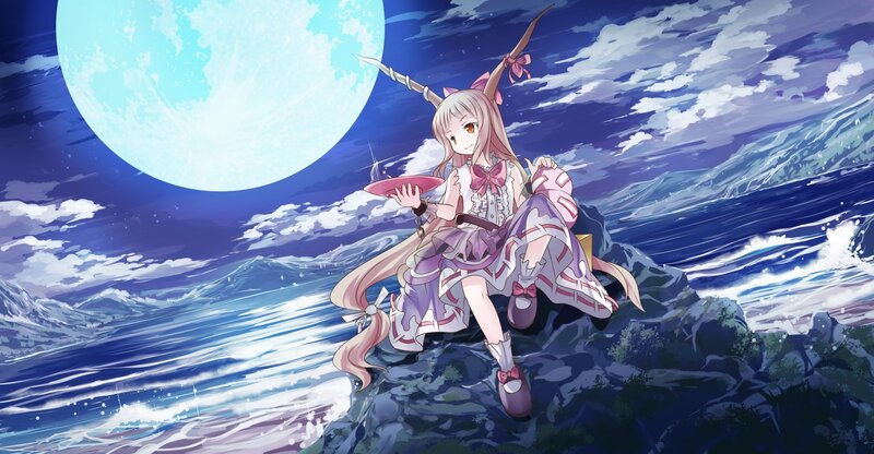 anime girl on a cliff at night