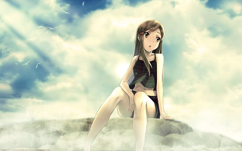 Anime girl on a cliff