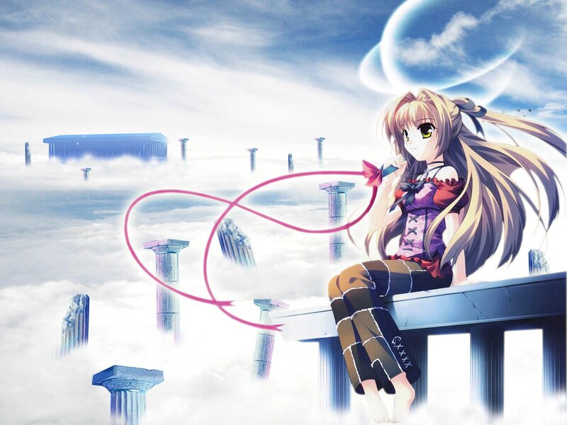 Anime girl on a cloud platform