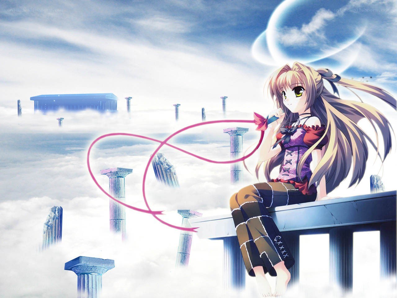 Anime girl on a cloud platform