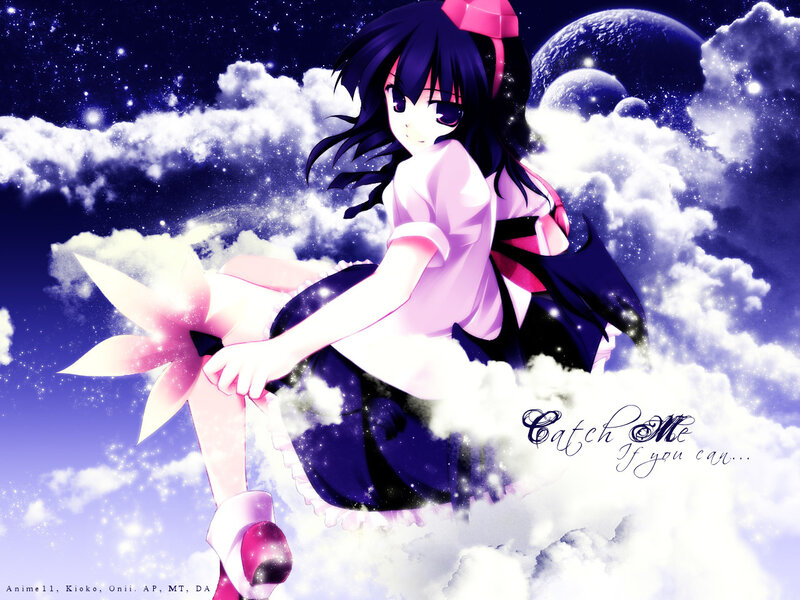 Anime girl on a cloud