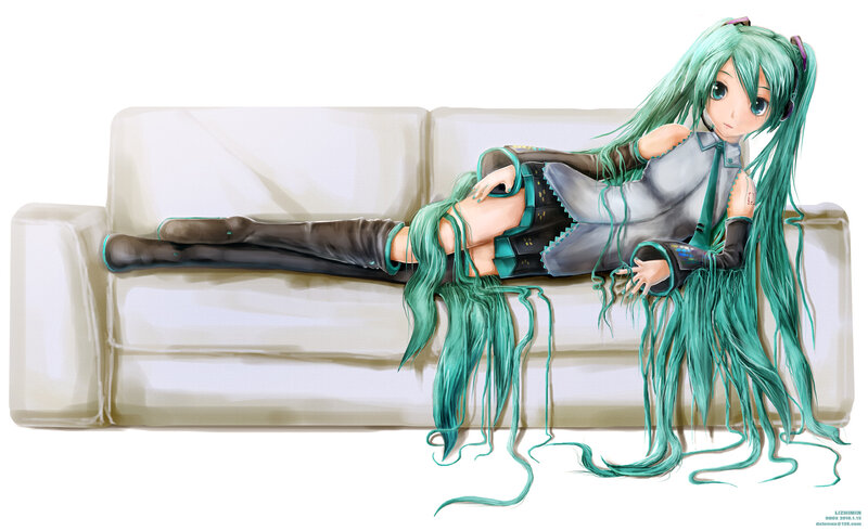 Anime Girl on a Couch — Green