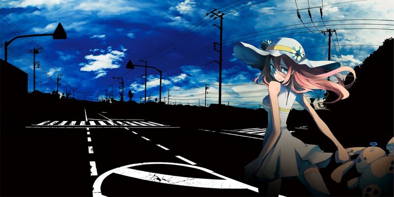 Anime girl on a dark road