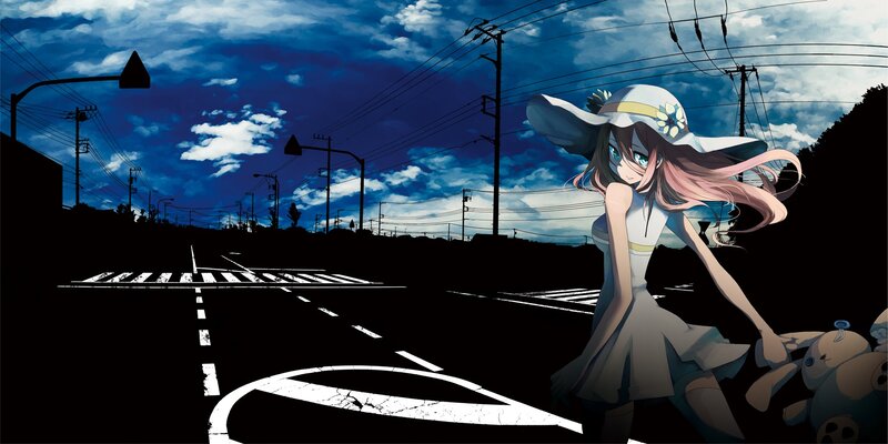 anime girl on a dark road