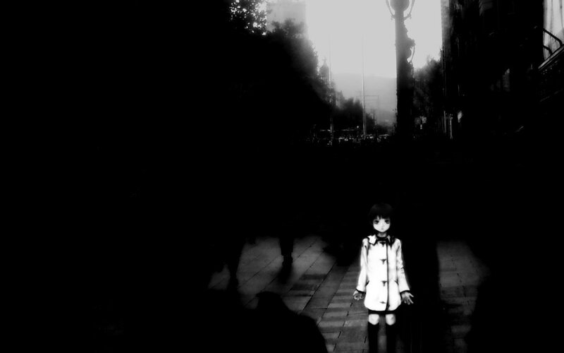 anime girl on a dark street