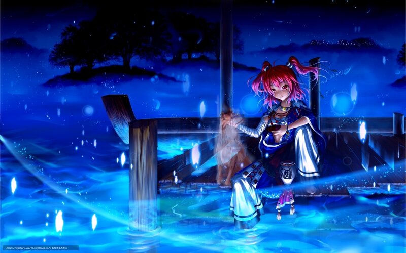 Anime girl on a dock at night