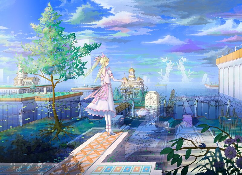 Anime girl on a floating island