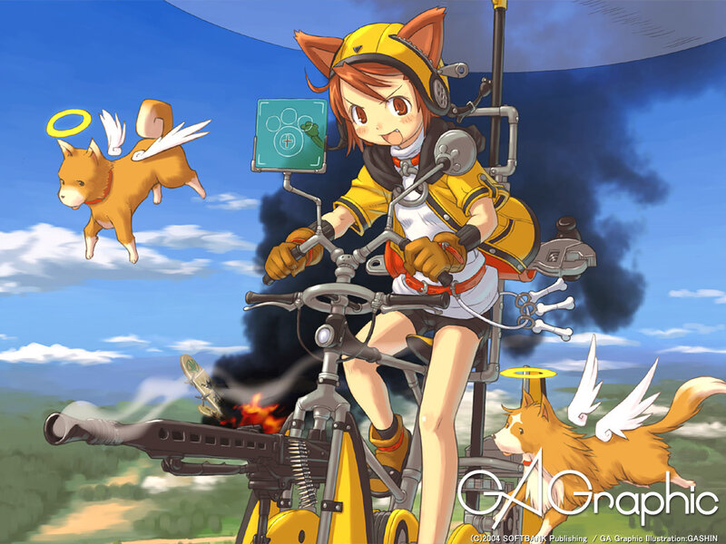 Anime girl on a flying bike