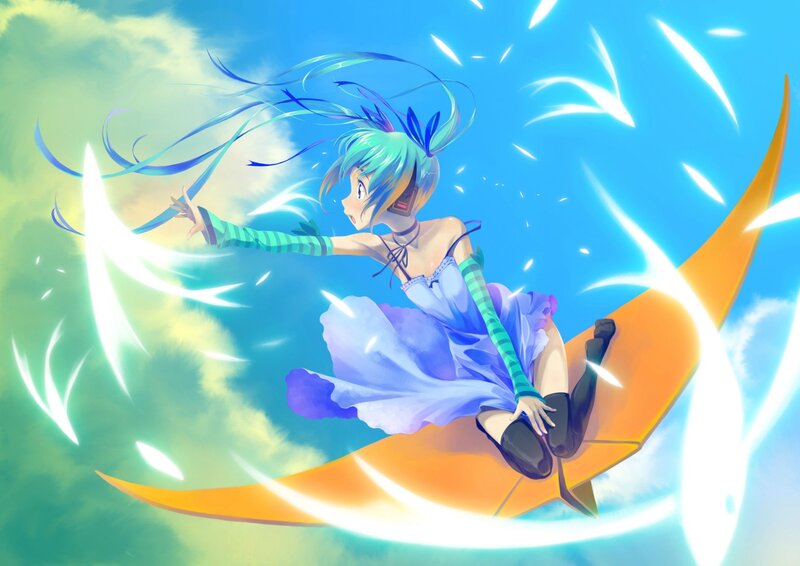 anime girl on a flying surfboard