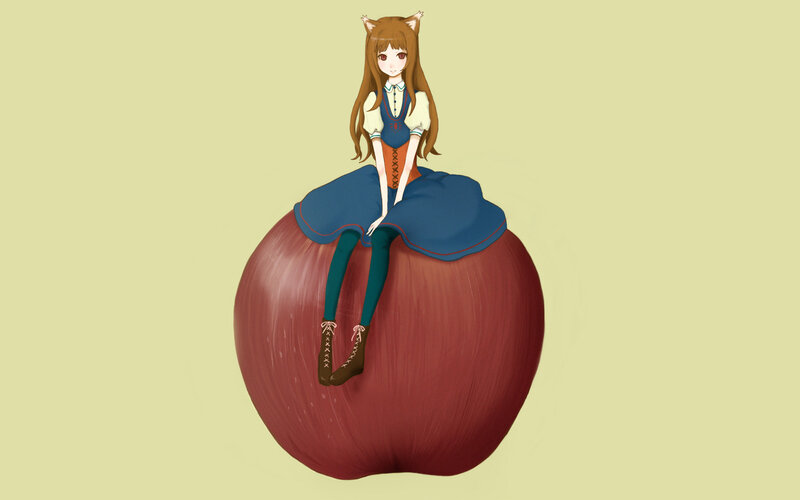 anime girl on a giant apple