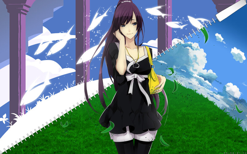 anime girl on a grassy hill