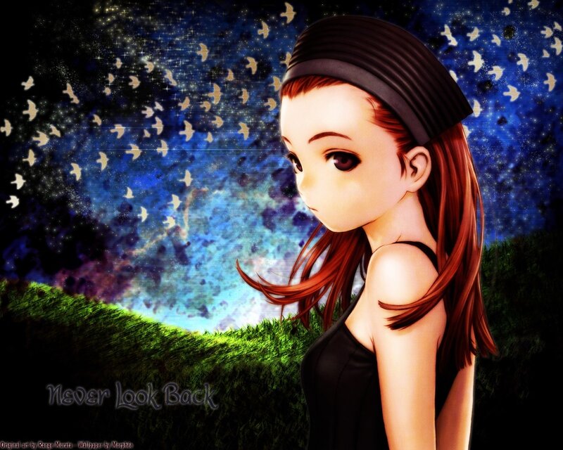 Anime girl on a grassy hill