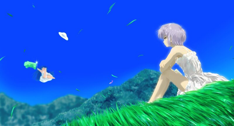 Anime girl on a grassy hill