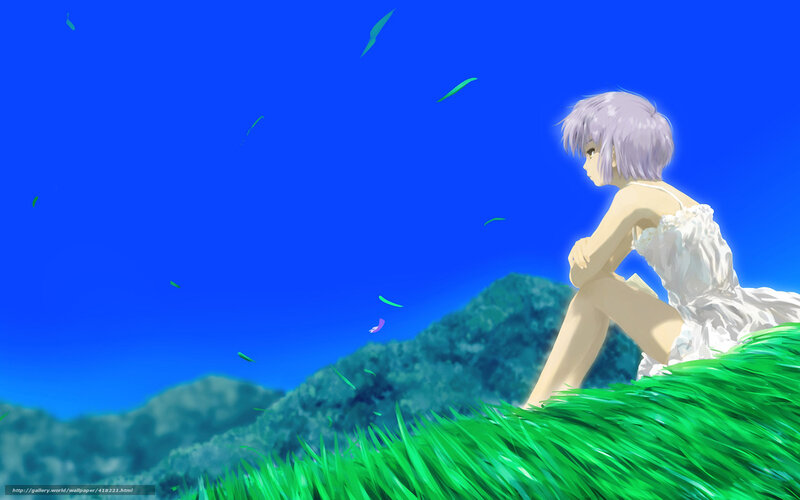 Anime girl on a grassy hill