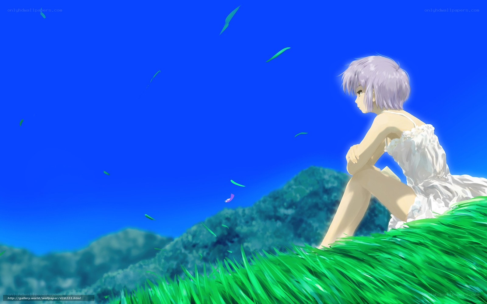 Anime girl on a grassy hill