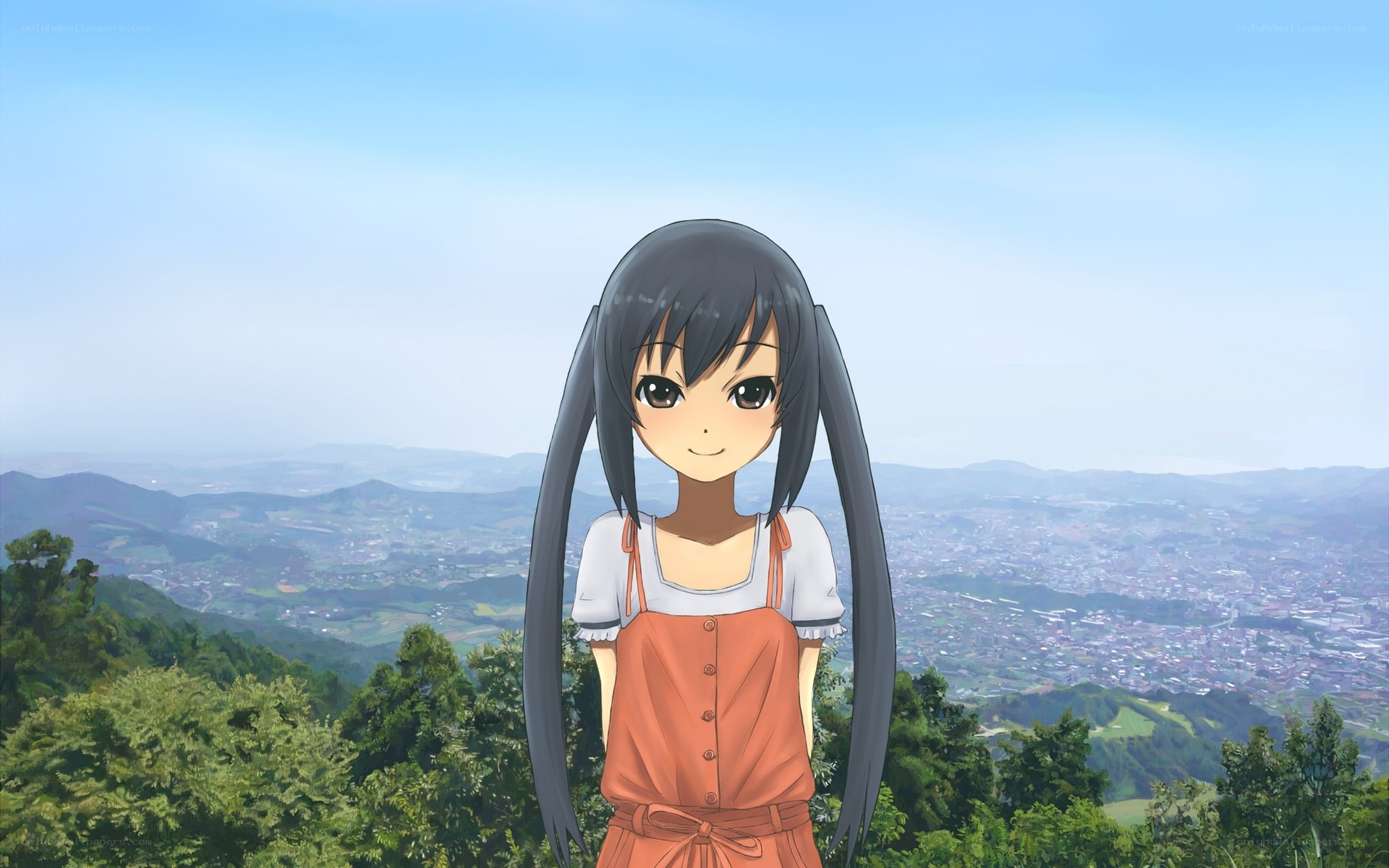 Anime girl on a hill