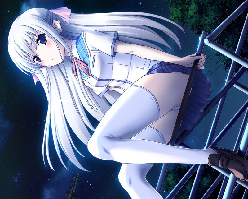 Anime girl on a ladder at night