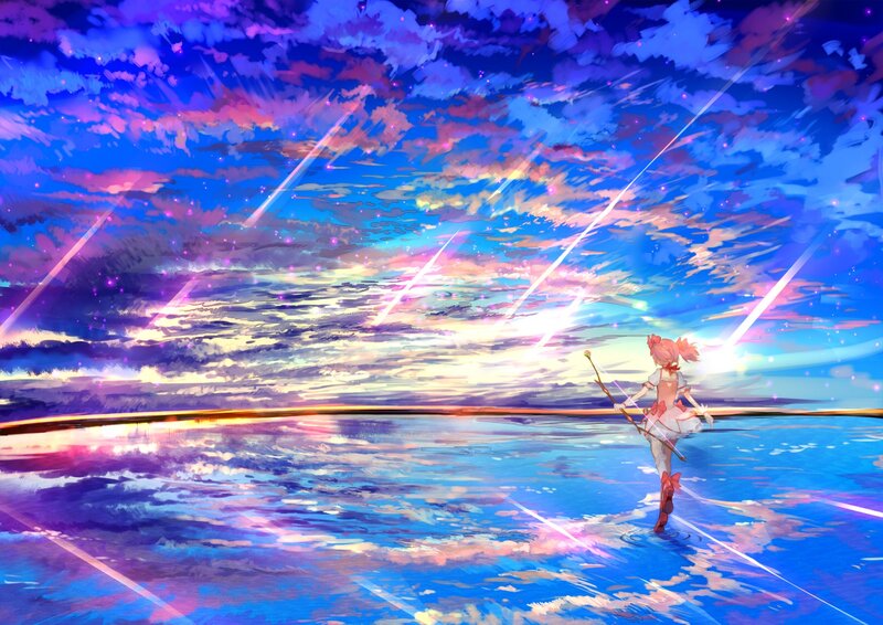 Anime girl on a magical beach