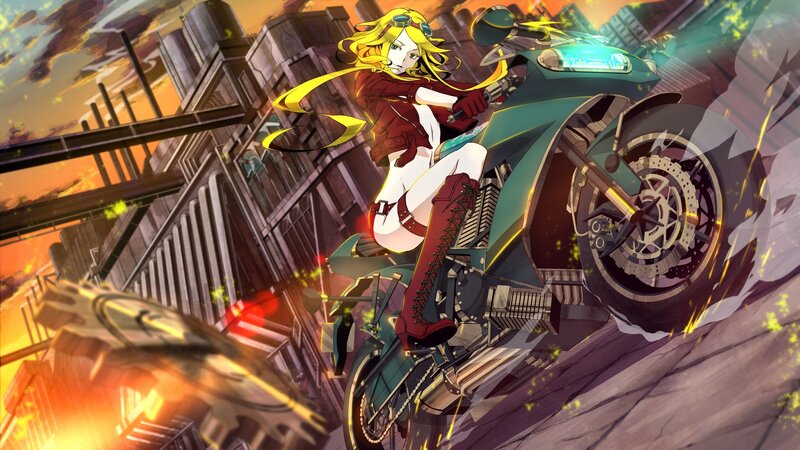 Anime girl on a motorcycle