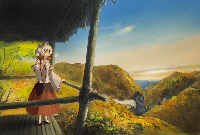 Anime girl on a mountain porch