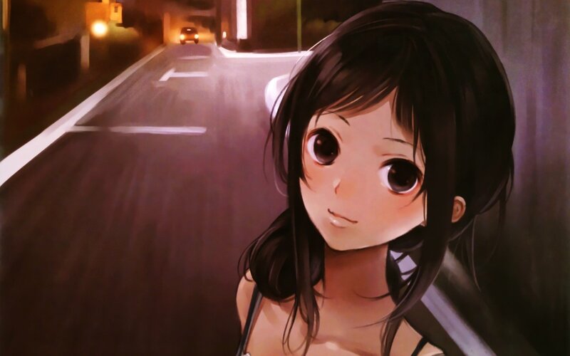 anime girl on a night road