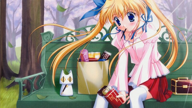 Anime girl on a park bench