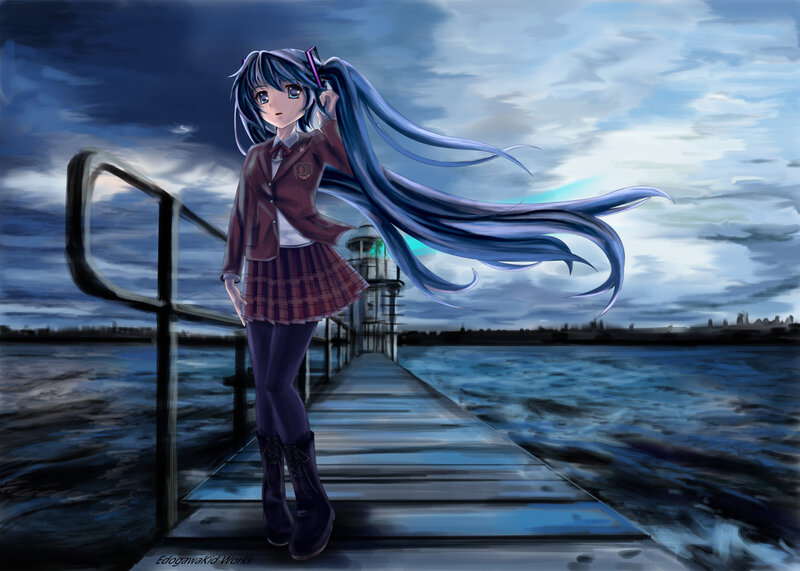 anime girl on a pier