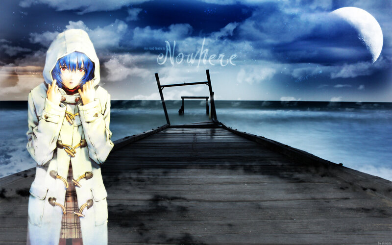 anime girl on a pier at night