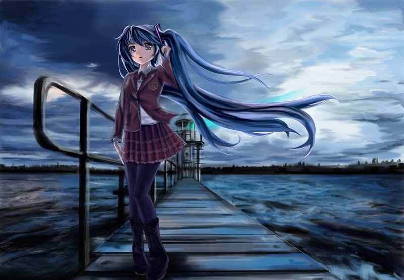 anime girl on a pier