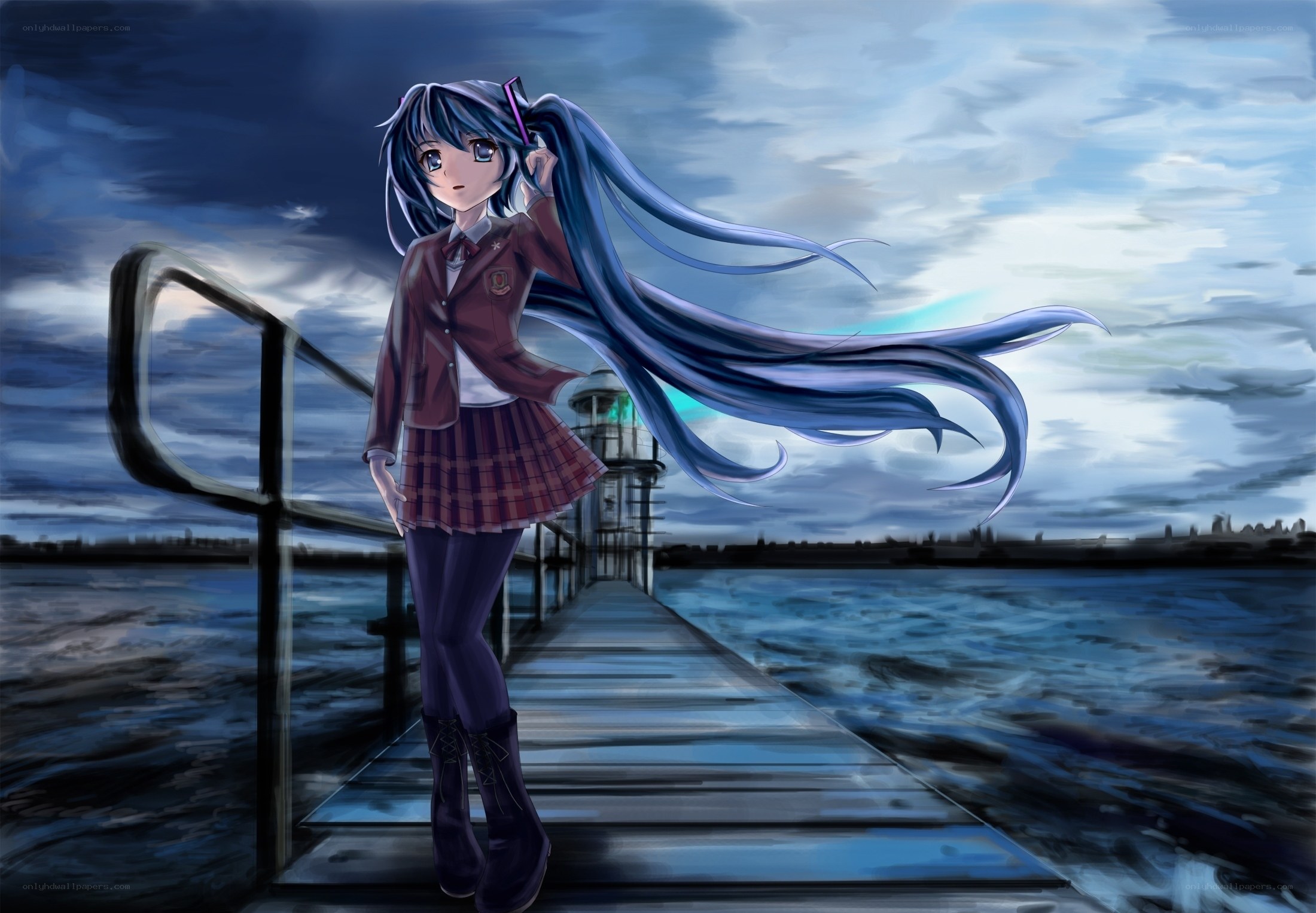 anime girl on a pier
