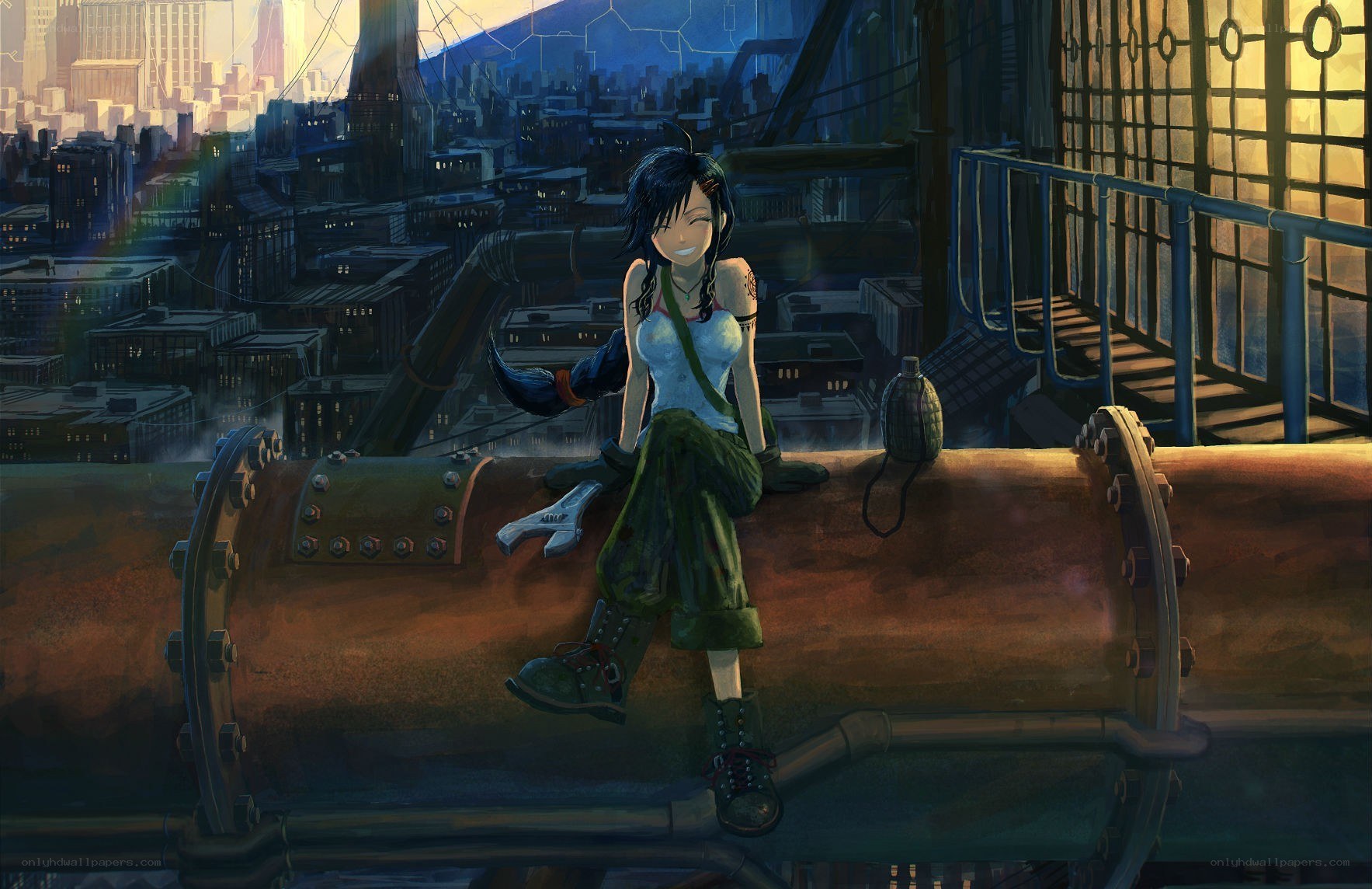 Anime girl on a pipe