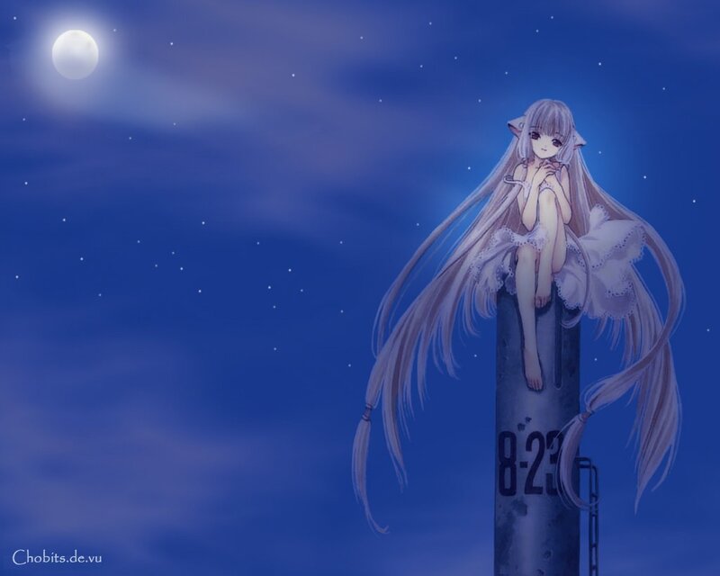 Anime girl on a pole at night