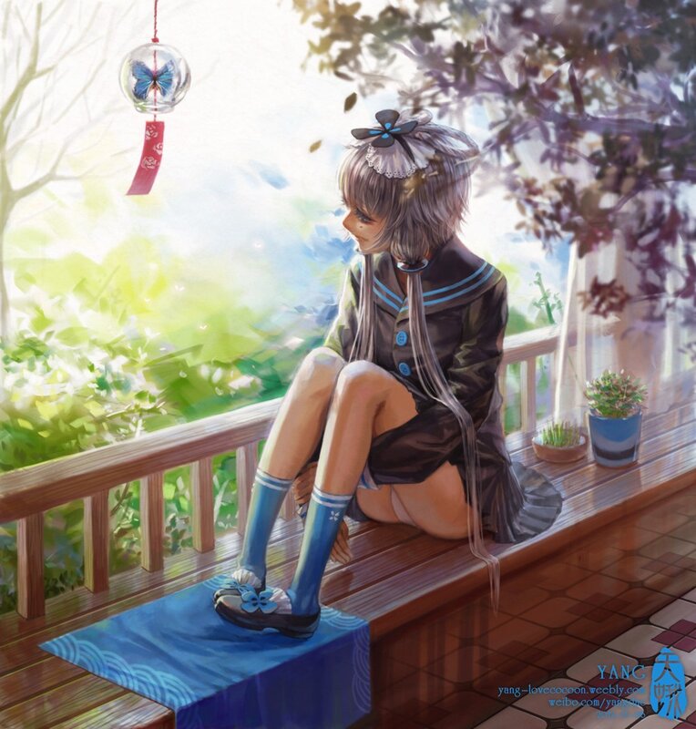 Anime girl on a porch
