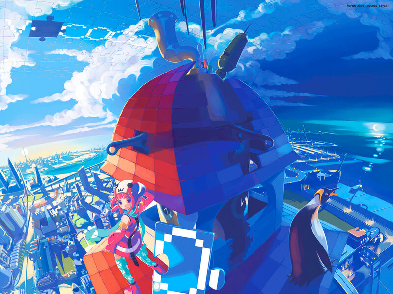Anime girl on a puzzle ship