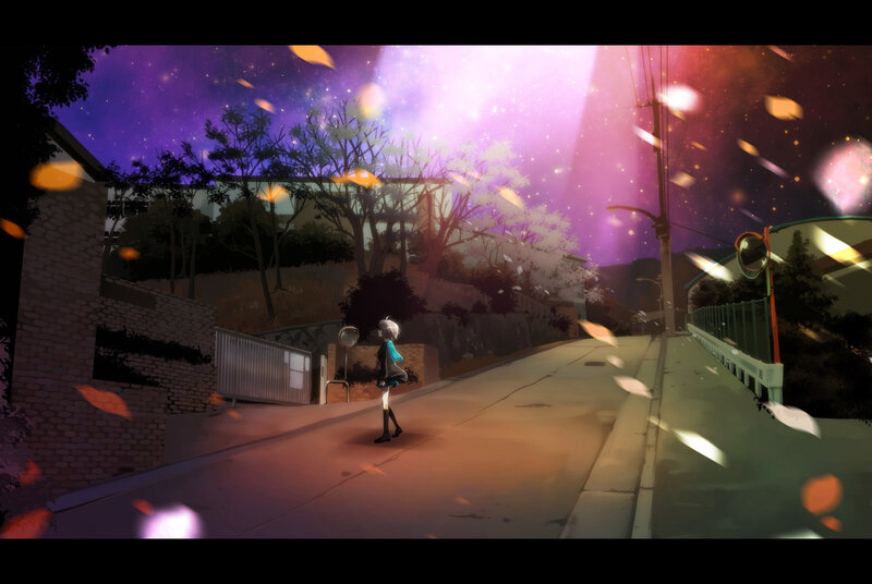 Anime girl on a quiet street