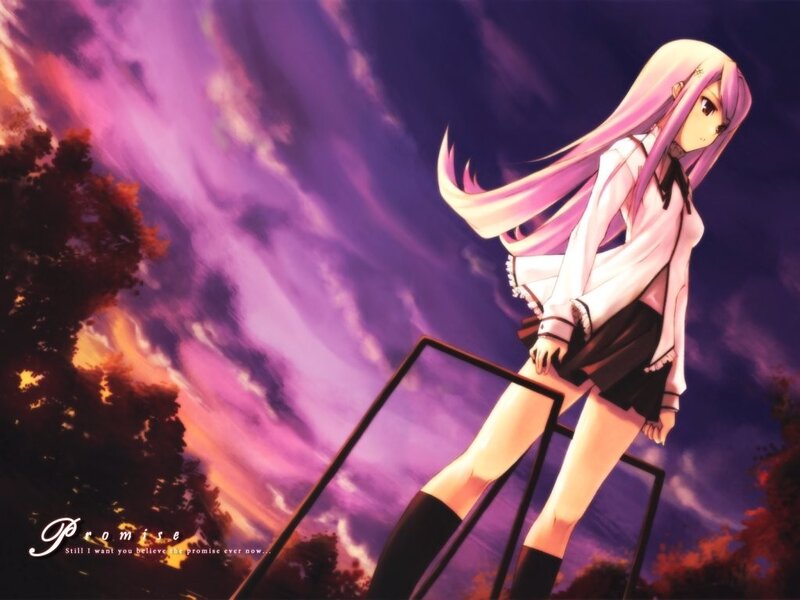 anime girl on a railing at dusk