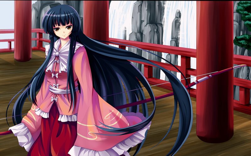 anime girl on a red bridge