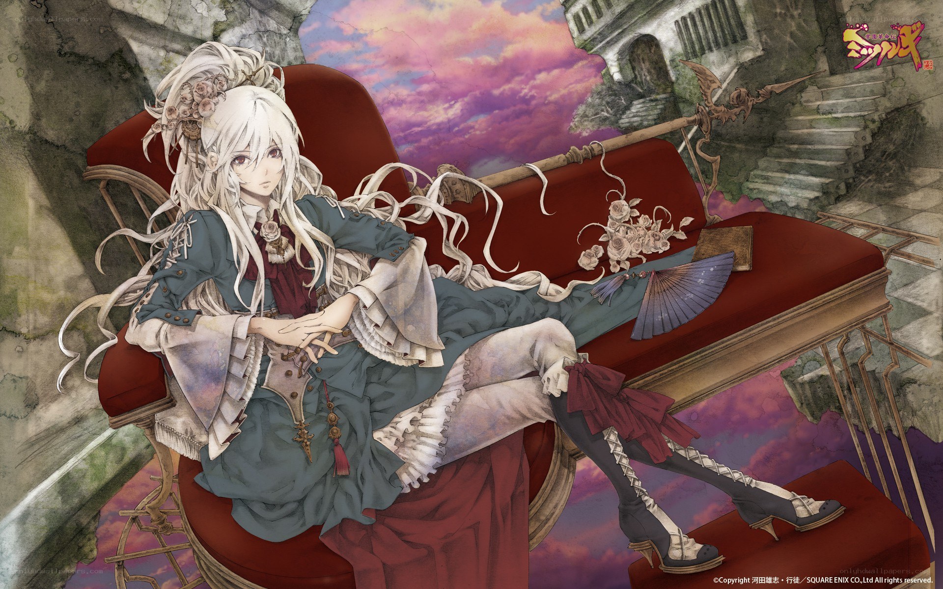 anime girl on a red couch